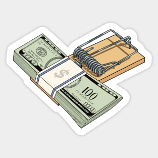 Money on a mouse trap. Sticker